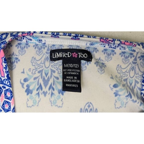 LIMITED TOO GIRLS WHITE BLUE PINK PRINT SHORT SLEEVE STRETCH KNIT TOP - M 10/12 - Picture 5 of 7